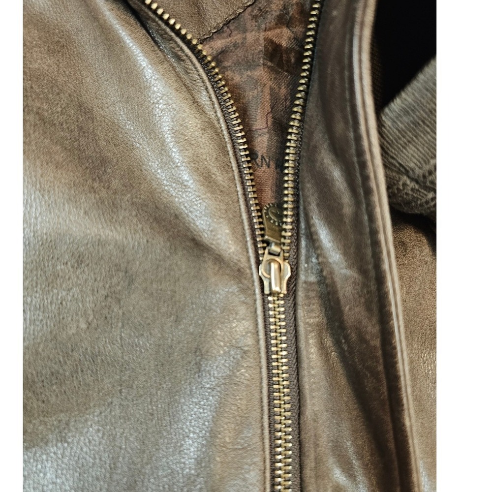 Roundtree & Yorke Mens Brown Leather Bomber Jacket Aviator Map Lining Large - Picture 4 of 9